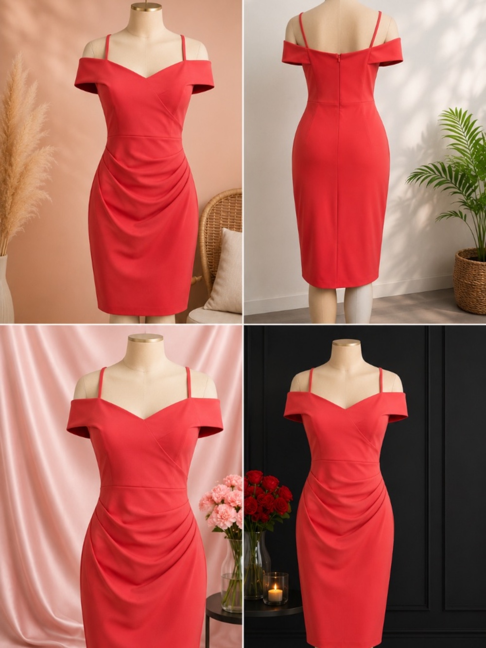 LE CHÂTEAU Coral Off-Shoulder Cocktail Dress